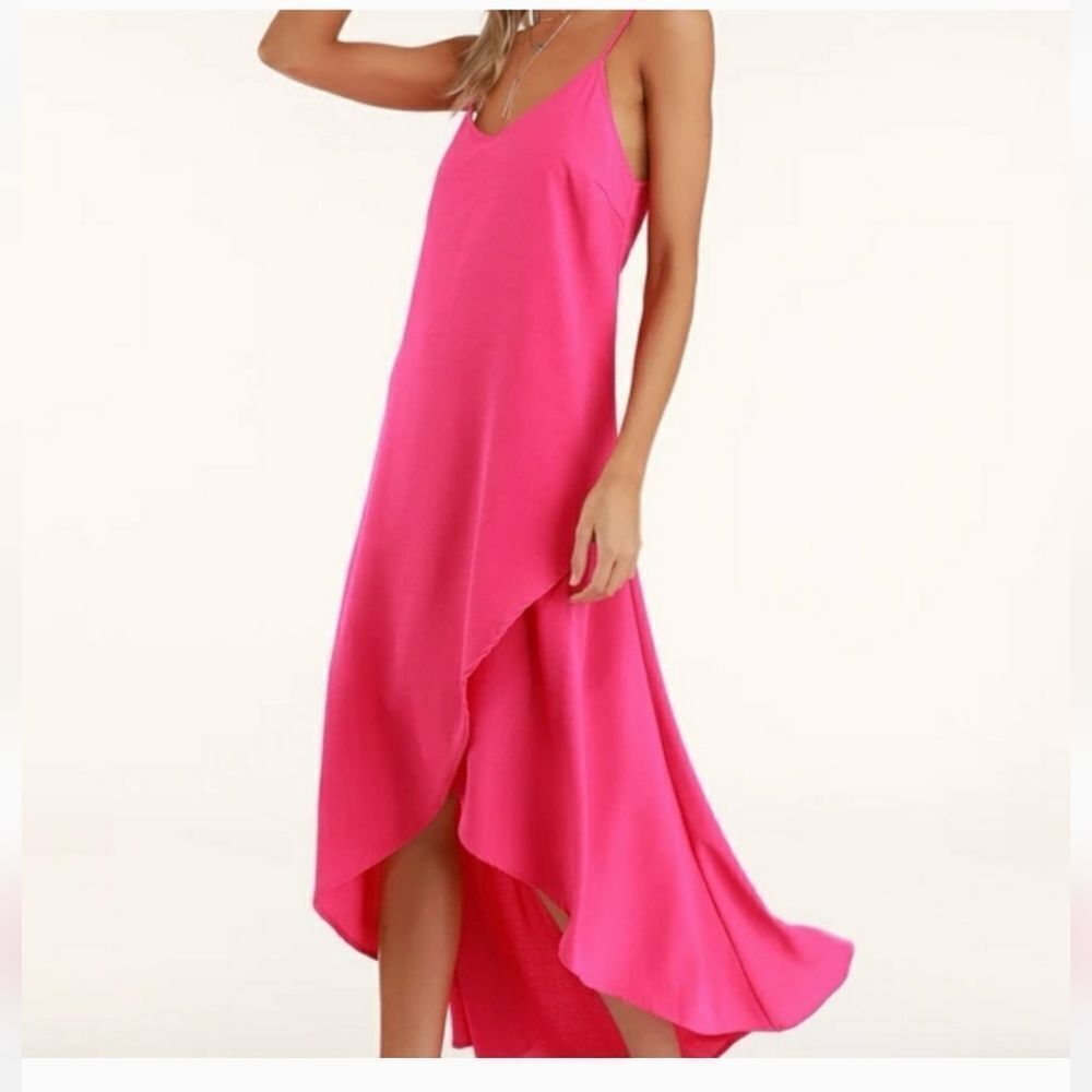 LULU'S SWEET SURPRISE PINK HIGH LOW MAXI DRESS WITH ADJUSTABLE STRAPS SIZE M